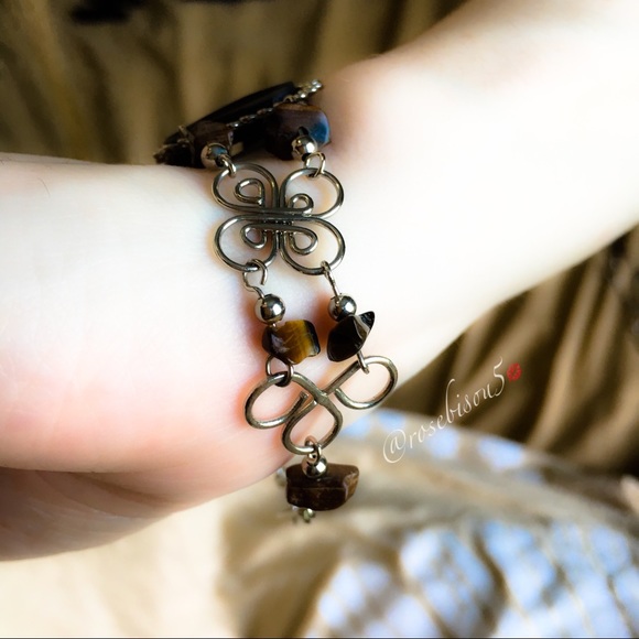 Natural Tigers Eye Teardrop + Link Boho Bracelet - Picture 3 of 8